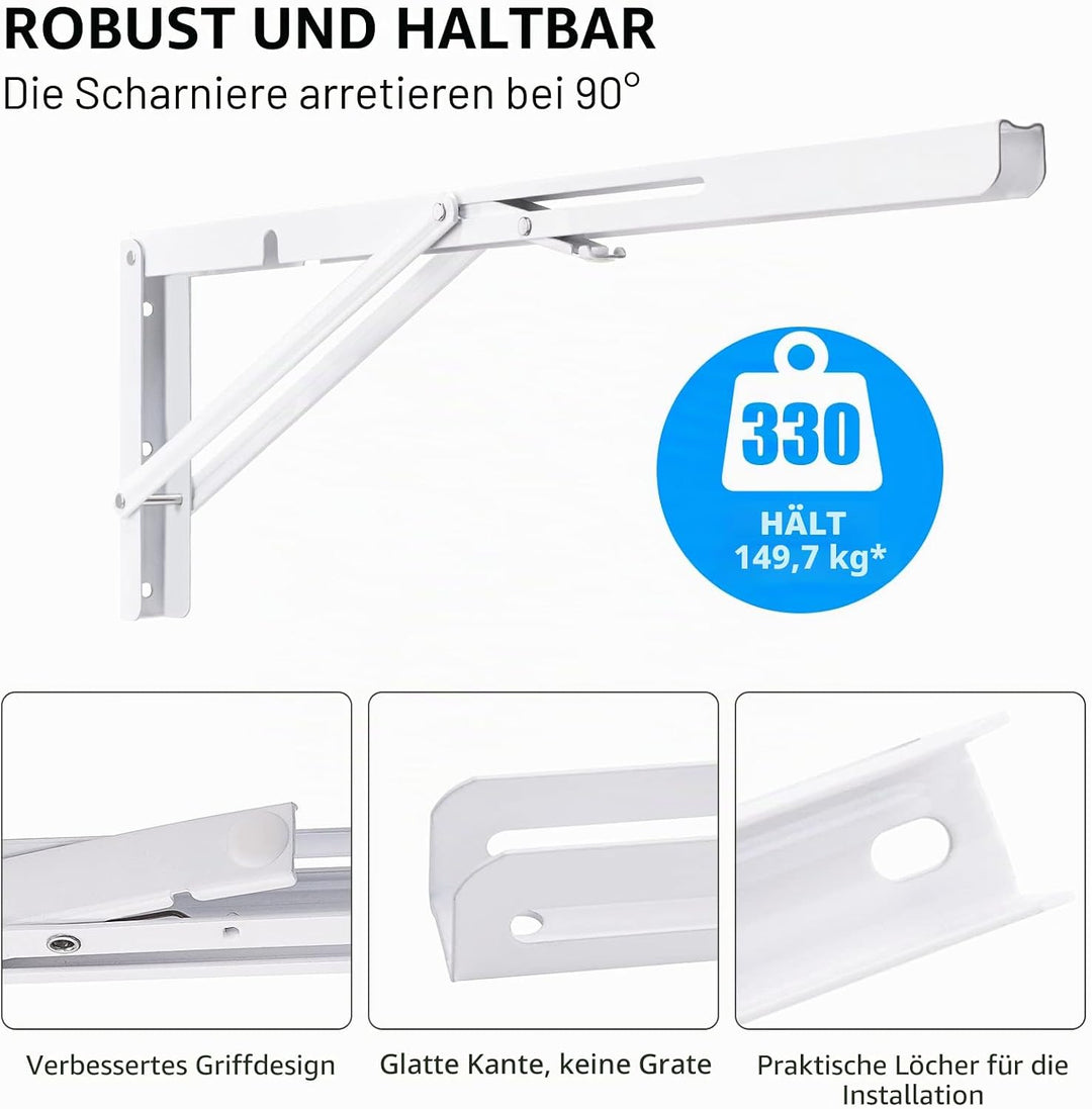 YUMORE Klappkonsole Schwerlast 500mm Regalträger Klappbar weiss - 2 Stück Metall Klappkonsolen Wand