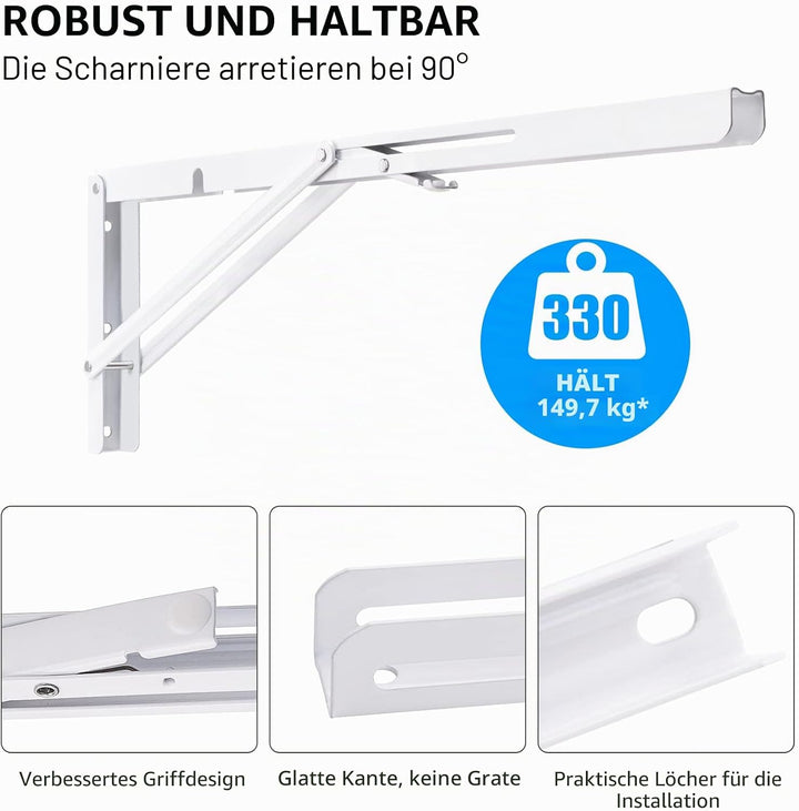 YUMORE Klappkonsole Schwerlast 500mm Regalträger Klappbar weiss - 2 Stück Metall Klappkonsolen Wand