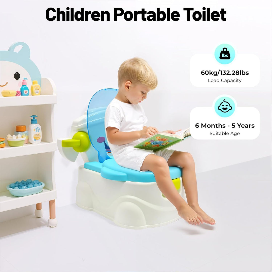 2in1 Kindertoilette Töpfchentrainer mit Rückenlehne, abnehmbarem Auffangbehälter und Toilettenpapier