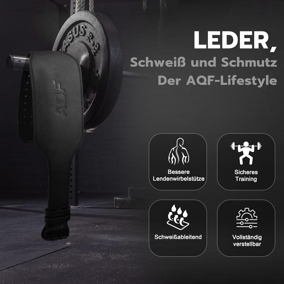 AQF Gewichthebergürtel, Leder, gepolstert, Bodybuilding, Fitness, Gymnastik Large 32"-36" Mattschwar