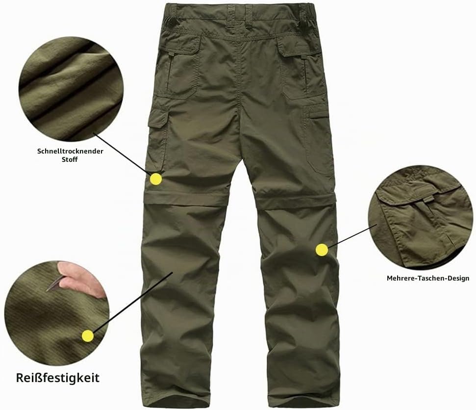 Herren Wanderhose Zip Off Leichte Atmungsaktiv Schnell Trockend Trekkinghose Abnehmbar Funktionshose