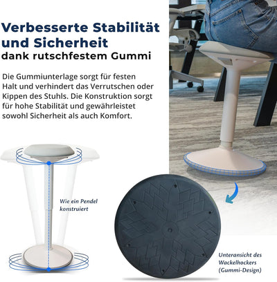 Backerz ergonomischer Wackel-Hocker - Bürohocker mit 40-60 cm Höhenverstellbar, Stehhocker, Arbeitsh
