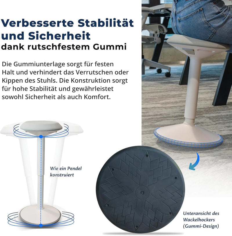 Backerz ergonomischer Wackel-Hocker - Bürohocker mit 40-60 cm Höhenverstellbar, Stehhocker, Arbeitsh
