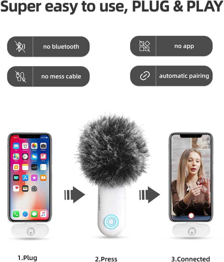 LAMSCAT Wireless Microphone for iPhone/ipad/Android/USB c/PC, Lavalier Microphone for Recording, Liv