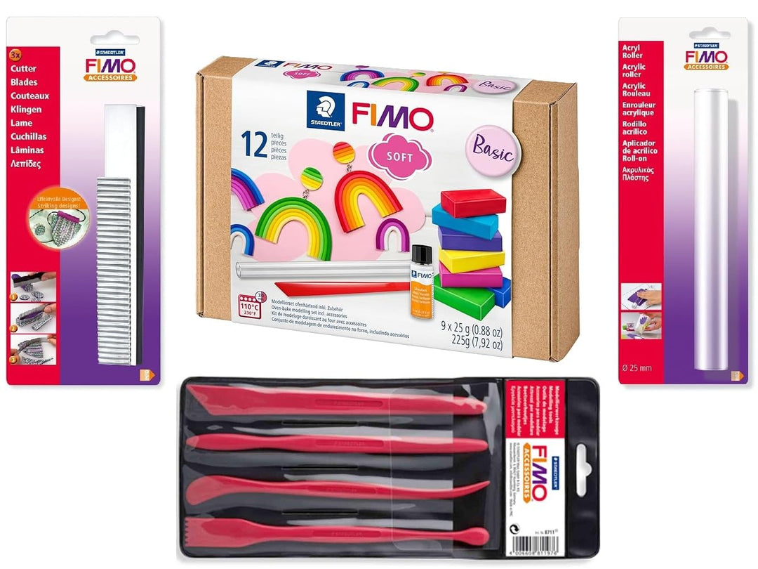 STAEDTLER FIMO soft Basic-Set mit 9 Halbblöcken à 25 g (Sortiert, Komplettset) Sortiert 9 Stück, Sor