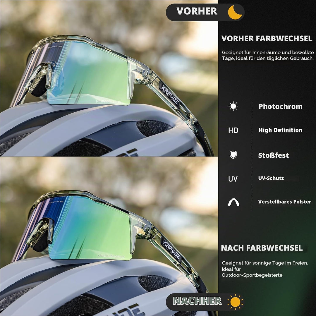 KAPVOE Photochromatische Selbsttönend Fahrradbrille TR90 Rahmen für Herren Damen Jungen Mädchen Klar