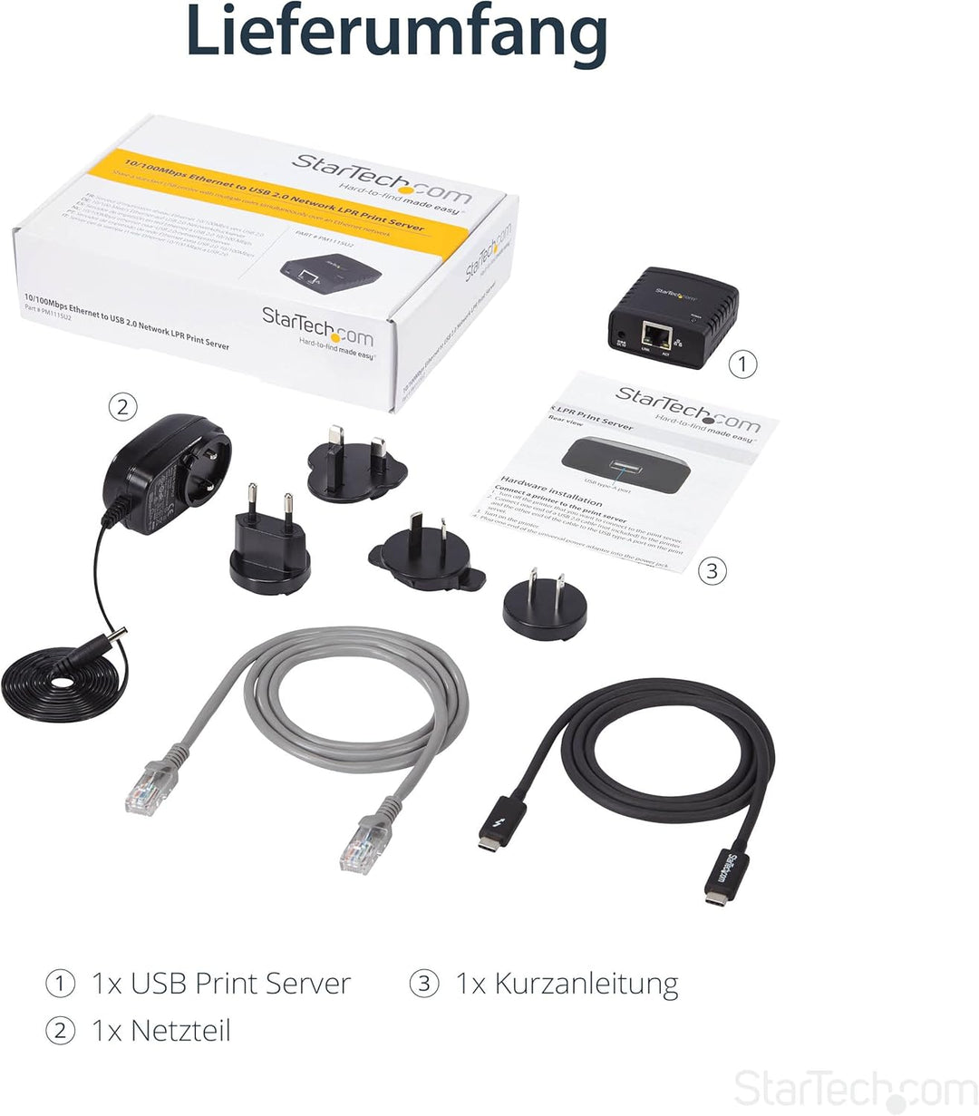 StarTech.com 10/100Mbit/s Ethernet auf USB 2.0 Netzwerk Printserver - Windows 10 - LPR - LAN USB Dru