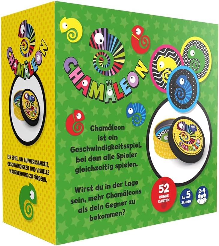 IMAGILAND Chamäleon Kartenspiel – Schnelles Reaktions- & Wahrnehmungs- Spiel mit 52 runden Karten in