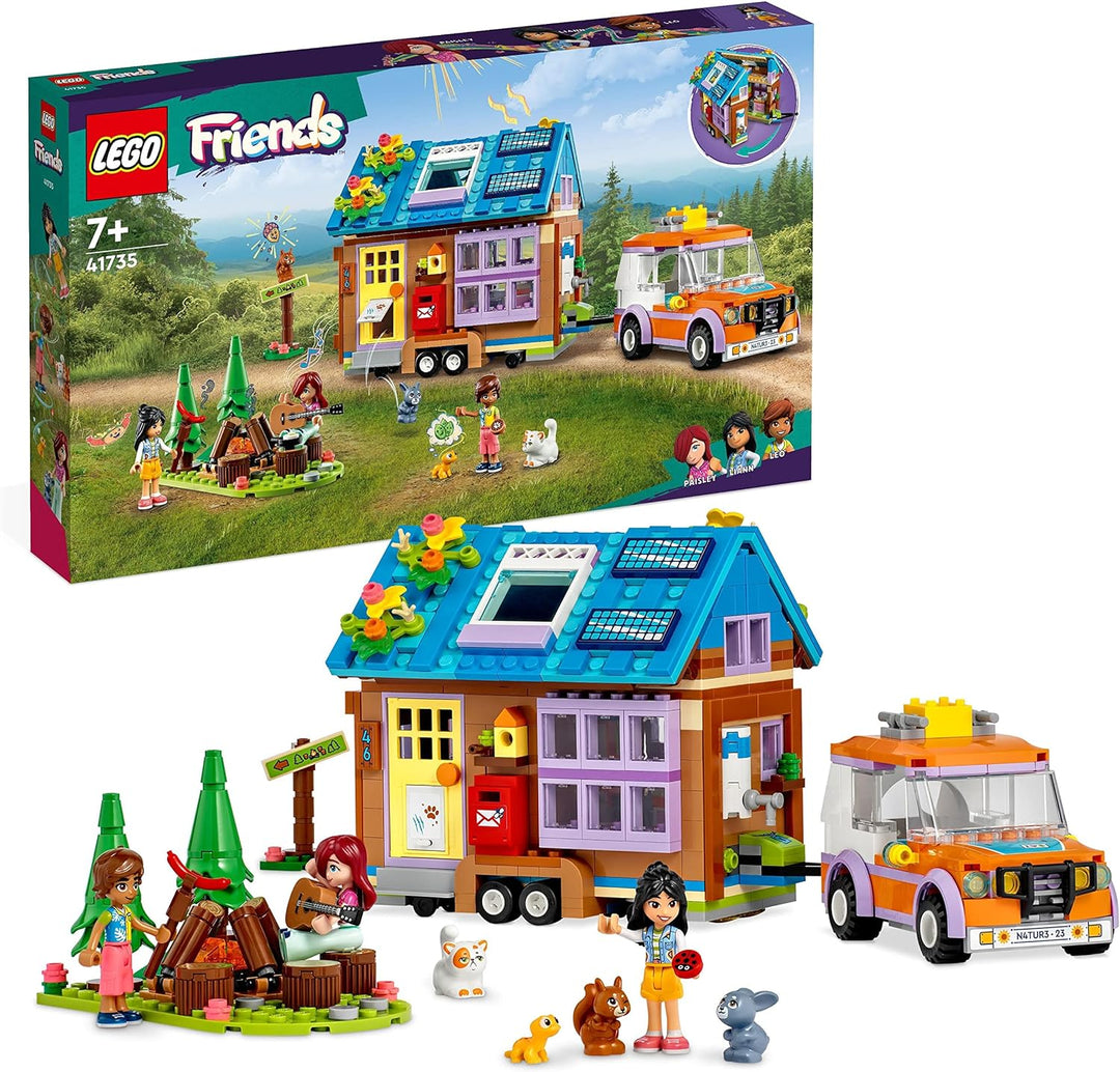 LEGO 41735 Friends Mobiles Haus, Camping-Spielzeug mit Auto, Tieren und Mini-Puppen Leo, Paisley & L