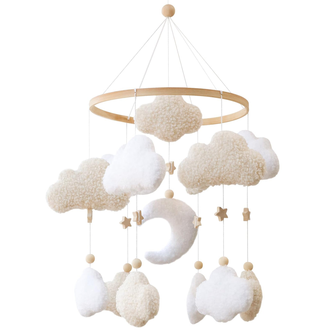 3D Wolken Mond Sterne Mobiles Baby, Babybett Mobile, Windspiele Baby Mobile Halterung Wickeltisch An