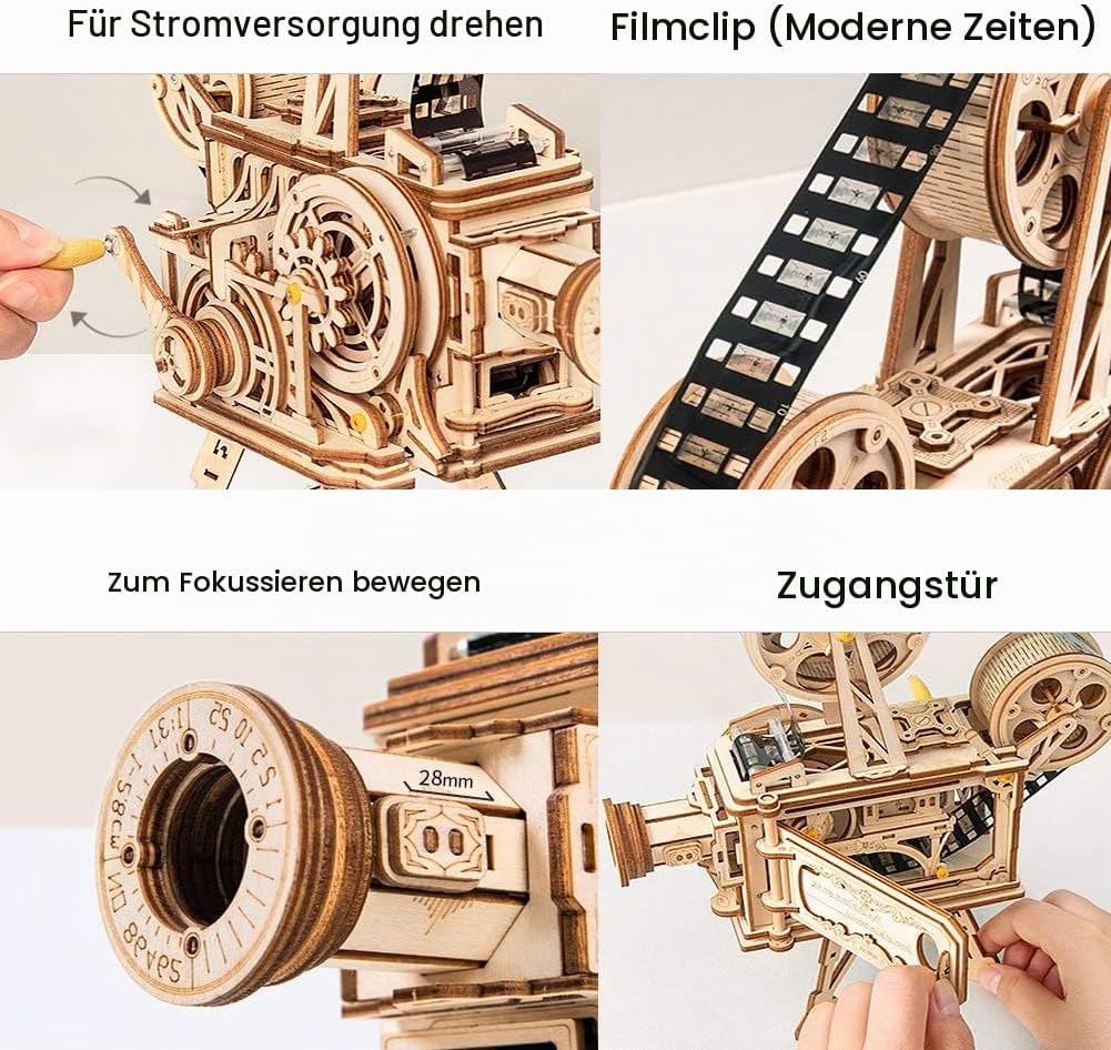 ROKR Vitascope Holzpuzzle, Mechanische Modellbausätze, Technischer Modellbausatz, Hand-Generator Kla