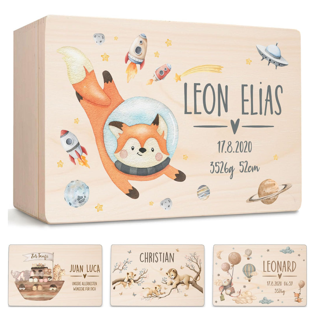 Little Deco Erinnerungsbox Baby Weltall Holzkiste personalisiert | 40 x 30 x 22 cm | Erinnerungskist