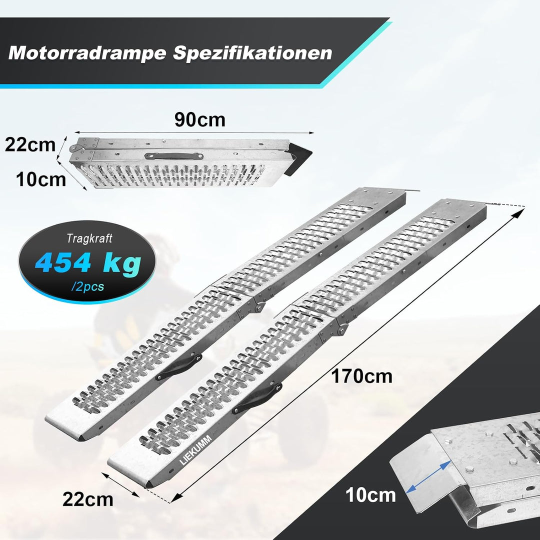 LIEKUMM 2X Auffahrrampe 440kg klappbar Laderampe, Stahl Verladerampe Laderampen für Anhänger Motorra