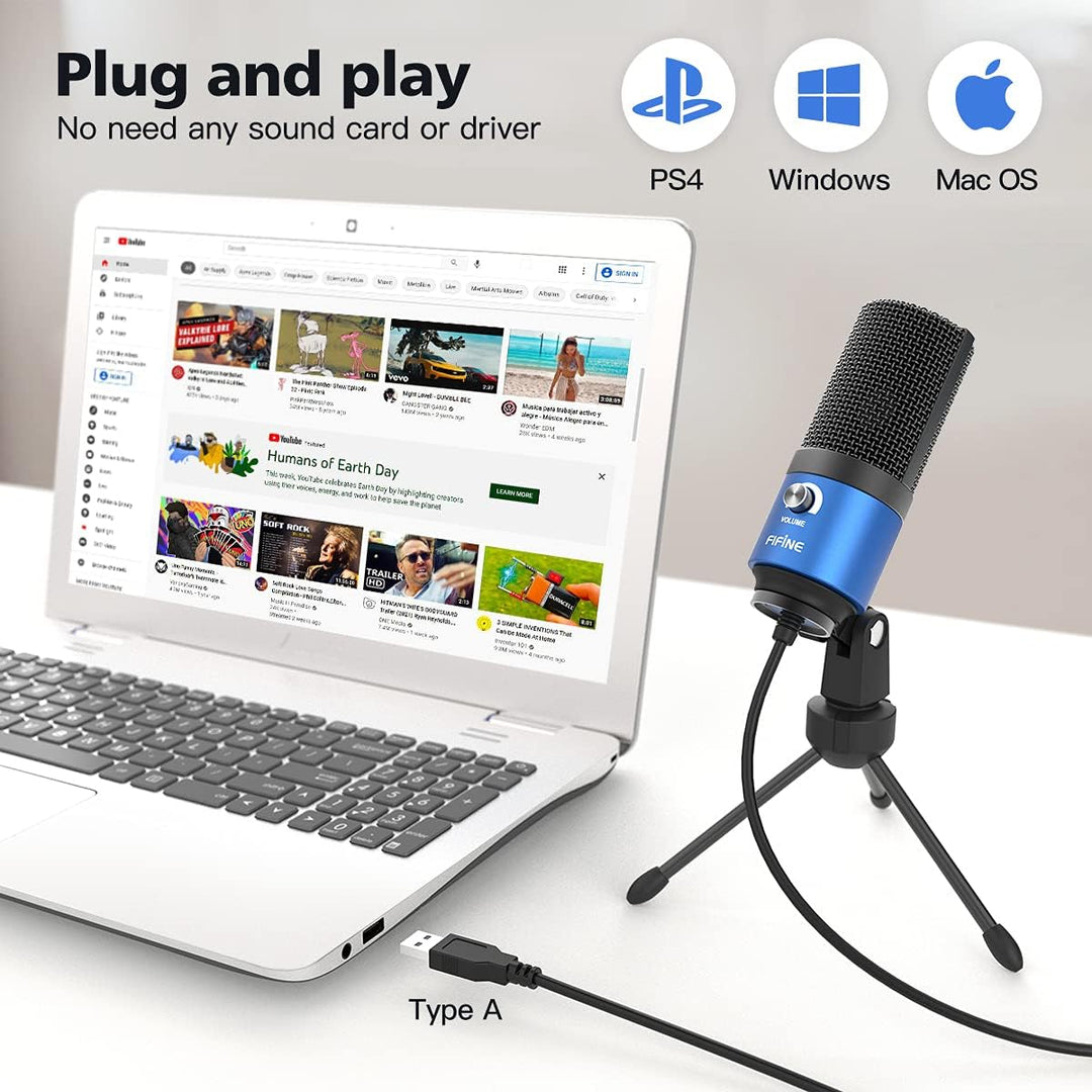 FIFINE USB Mikrofon PC, Microphone für MAC PS4 PS5, Streaming Microfon mit Ständer, Studioqualität A