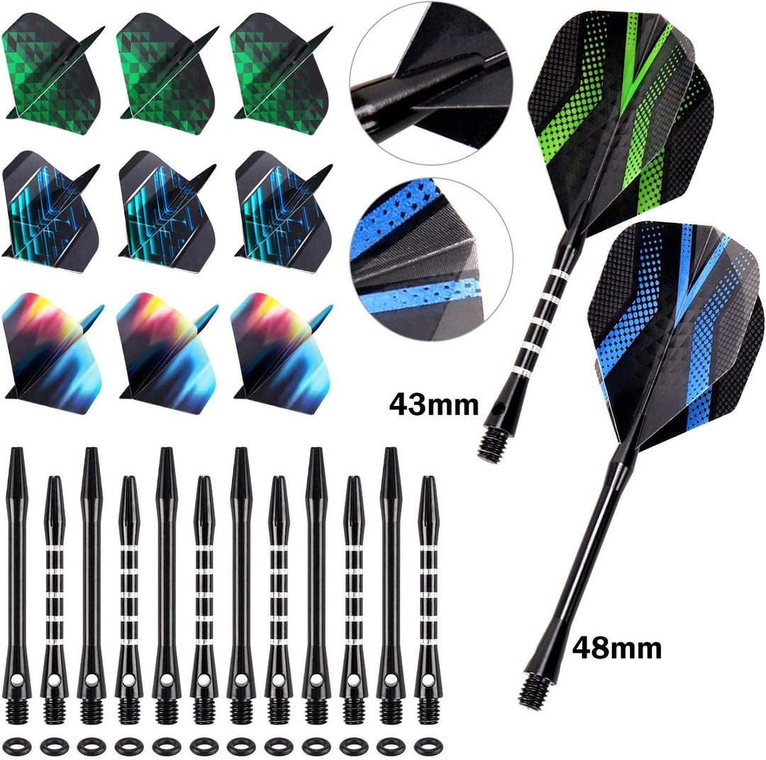 Grebarley Dartpfeile mit Metallspitze,12 Stück Profi Steeldarts 18 Aluminium Schaft mit 9 Flights 20