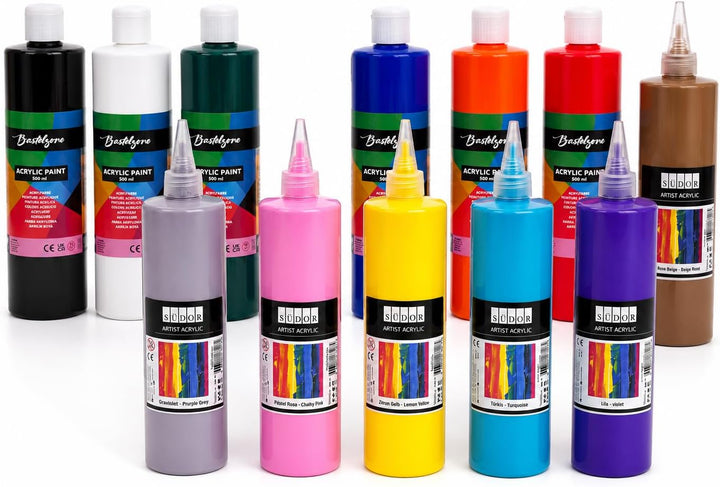 ACRYLFARBEN- Farben je 500ml. Hochwertige und deckende Malfarben für Holz, Stein, Leinwand, Malkarto