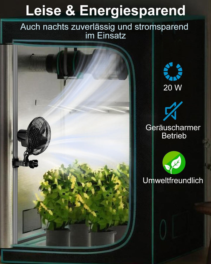 [Verbesserte] Oszillierend Grow Ventilator mit Clip, 2 Geschwindigkeitsstufen Klein Klemmventilator