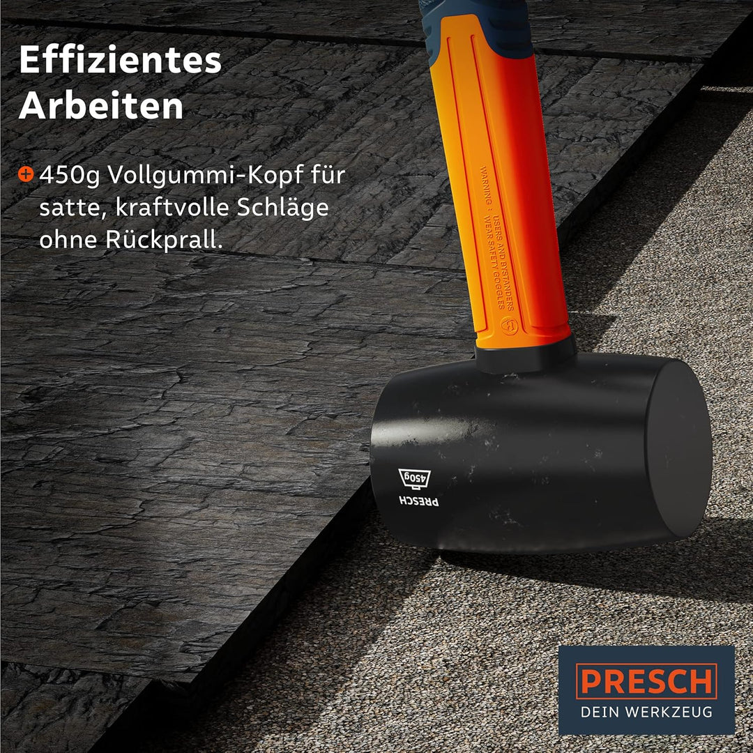 Presch Gummihammer Schwarz 450g - Hartgummihammer mit Fiberglasstiel | ⌀=55mm - Schwarzer Naturkauts