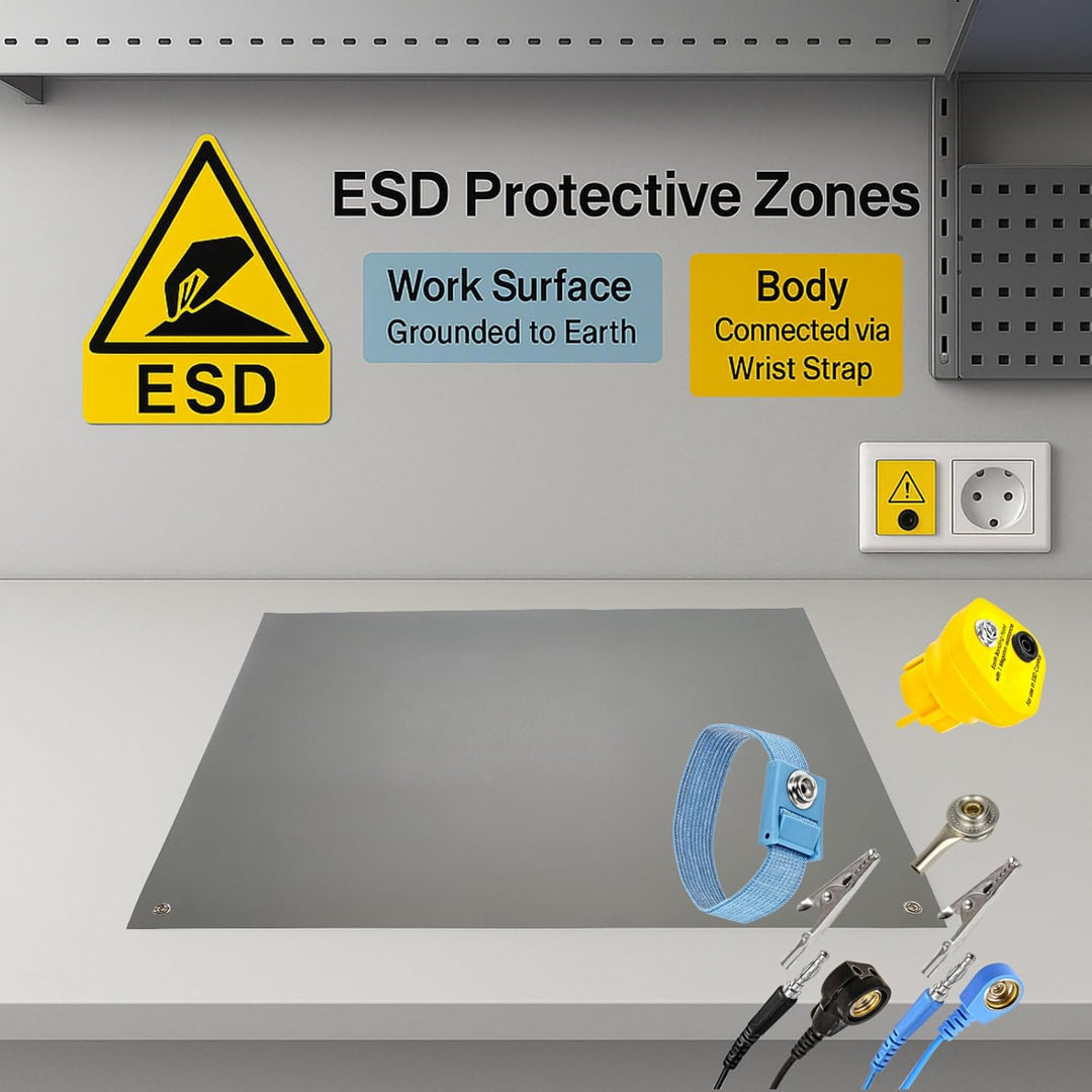 Minadax 40 x 30cm Antistatik ESD Computer Matte Tischmatte „Premiumqualität“ inkl. Manschette + 2,4m