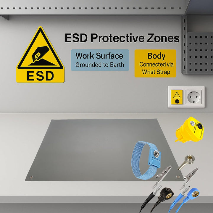Minadax 40 x 30cm Antistatik ESD Computer Matte Tischmatte „Premiumqualität“ inkl. Manschette + 2,4m