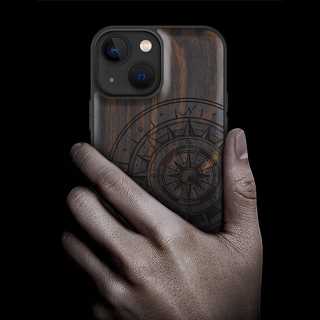 Carveit Magnetisch Hülle für iPhone 13 Mini [Elegante Schwarzholz] [Weich TPU Stossstange] Stossfest