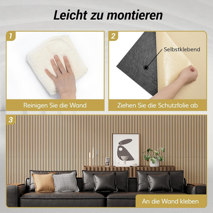 TONOR Holzfurnier Akustikpaneele selbstklebend,2,88m²-4 Stück 120x60x1,9cm 3D Wandpaneele Holzoptik,