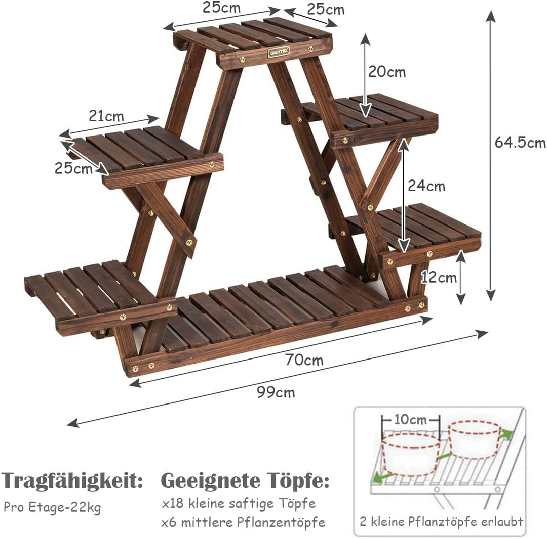 GOPLUS 6 Ebenen Blumenregal, Pflanzenregal, Blumentreppe Holz für Garten & Balkon, 99x25x64cm