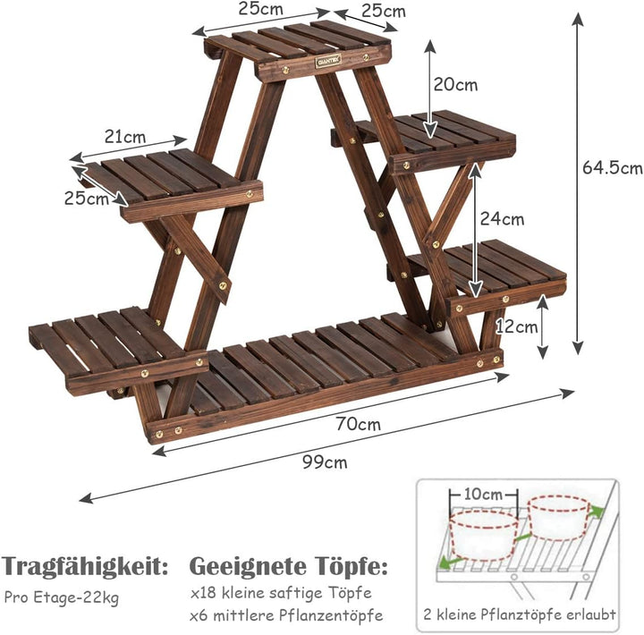 GOPLUS 6 Ebenen Blumenregal, Pflanzenregal, Blumentreppe Holz für Garten & Balkon, 99x25x64cm