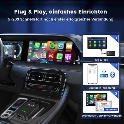 CarlinKit 3.0 Wireless CarPlay Adapter für werkseitig verkabelte CarPlay-Fahrzeuge, rotes UI-Interfa