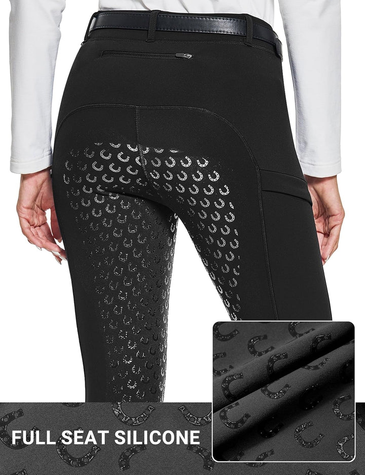 FitsT4 Sports Damen Winterreitleggings Fleece-Reithose Silikon Vollbesatz Reithose mit Reissverschlu