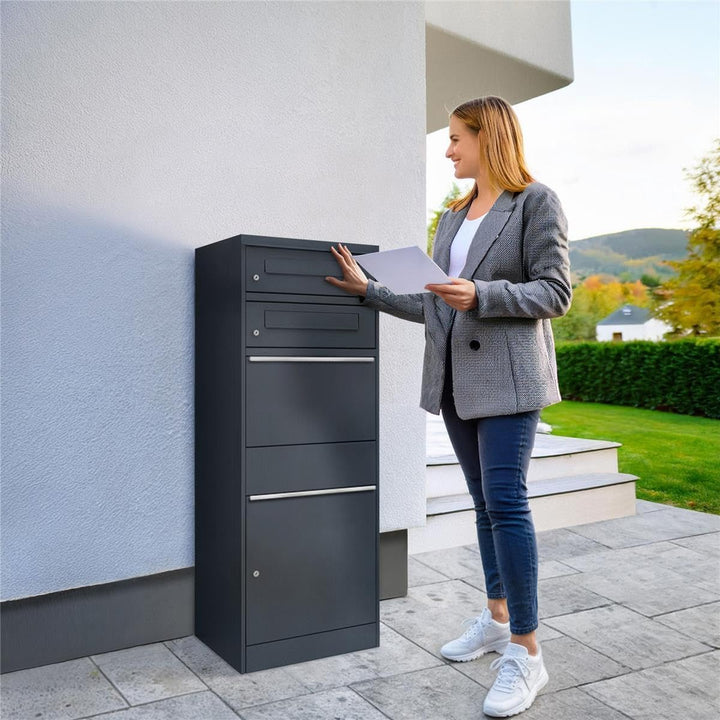 Metzler Paketbox mit 2 Briefkästen – XXL 2er Briefkasten mit Paketfach, rostfrei und wetterfest – gr