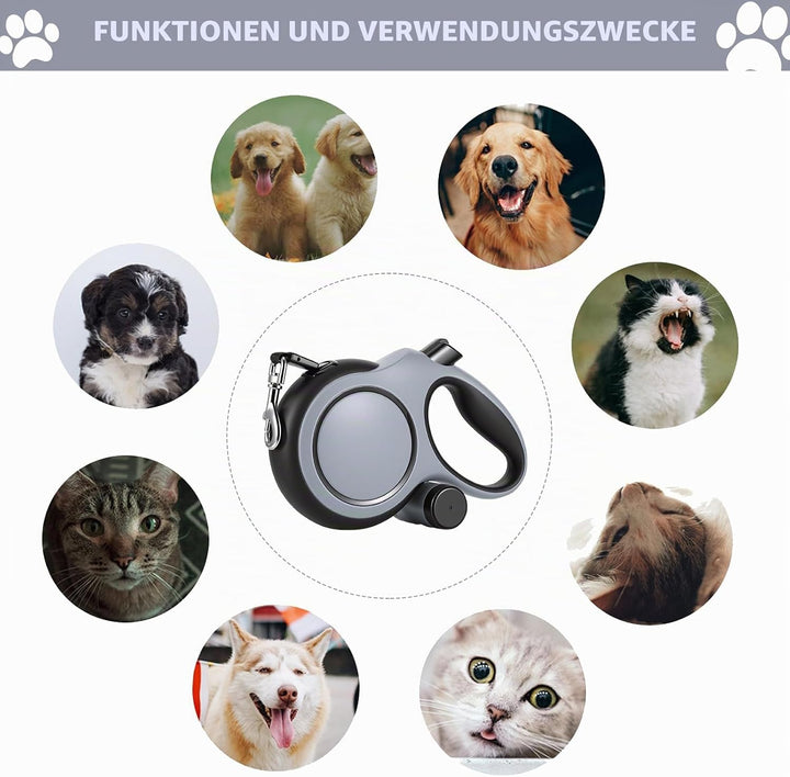 OUZHOU Einziehbare Hundeleine Flexi Leine 8m, 360° Verwicklungsfrei Hundeleine Grosse Hunde bis 50 k