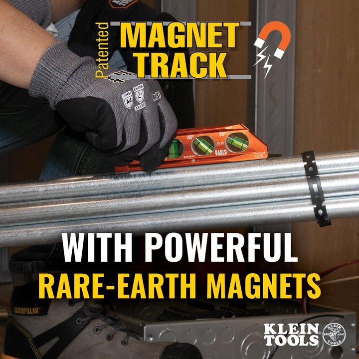 Torpedo Wasserwaage, magnetisch, 4 Libellen für Rohrbiegen & mehr, mit V-Nut & Magnetschiene Klein T