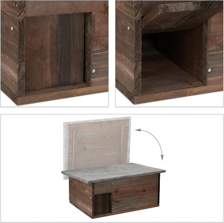Relaxdays Igelhaus, Igelbau mit Boden, Rattenklappe & Labyrintheingang, Holz, Igelhütte, HxBxT: 20 x
