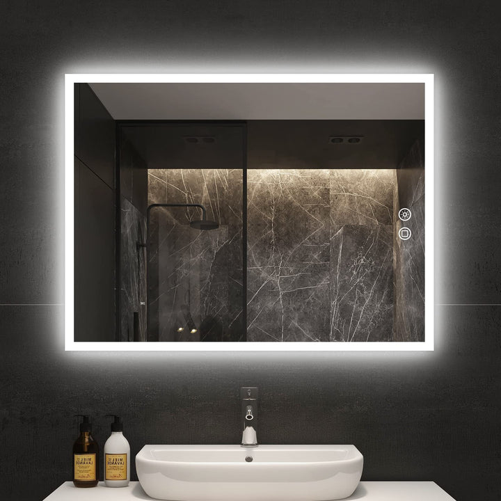 byecold Badspiegel mit Beleuchtung, LED Badezimmerspiegel 80x60CM, Wandspiegel Bad Spiegel mit Touch