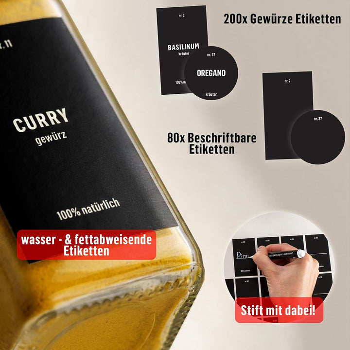 Deco haus® Gewürzregal Wand ohne Bohren [MIT 24 GEWÜRZGLÄSER &amp; ETIKETTEN] - Gewürzregal Hängend 4er