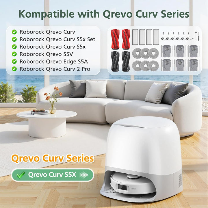 28 Stück Qrevo Curv Zubehör kompatibel mit Roborock Qrevo S5V/Edge S5A | Qrevo Curv/Curv s5x/ Rboter