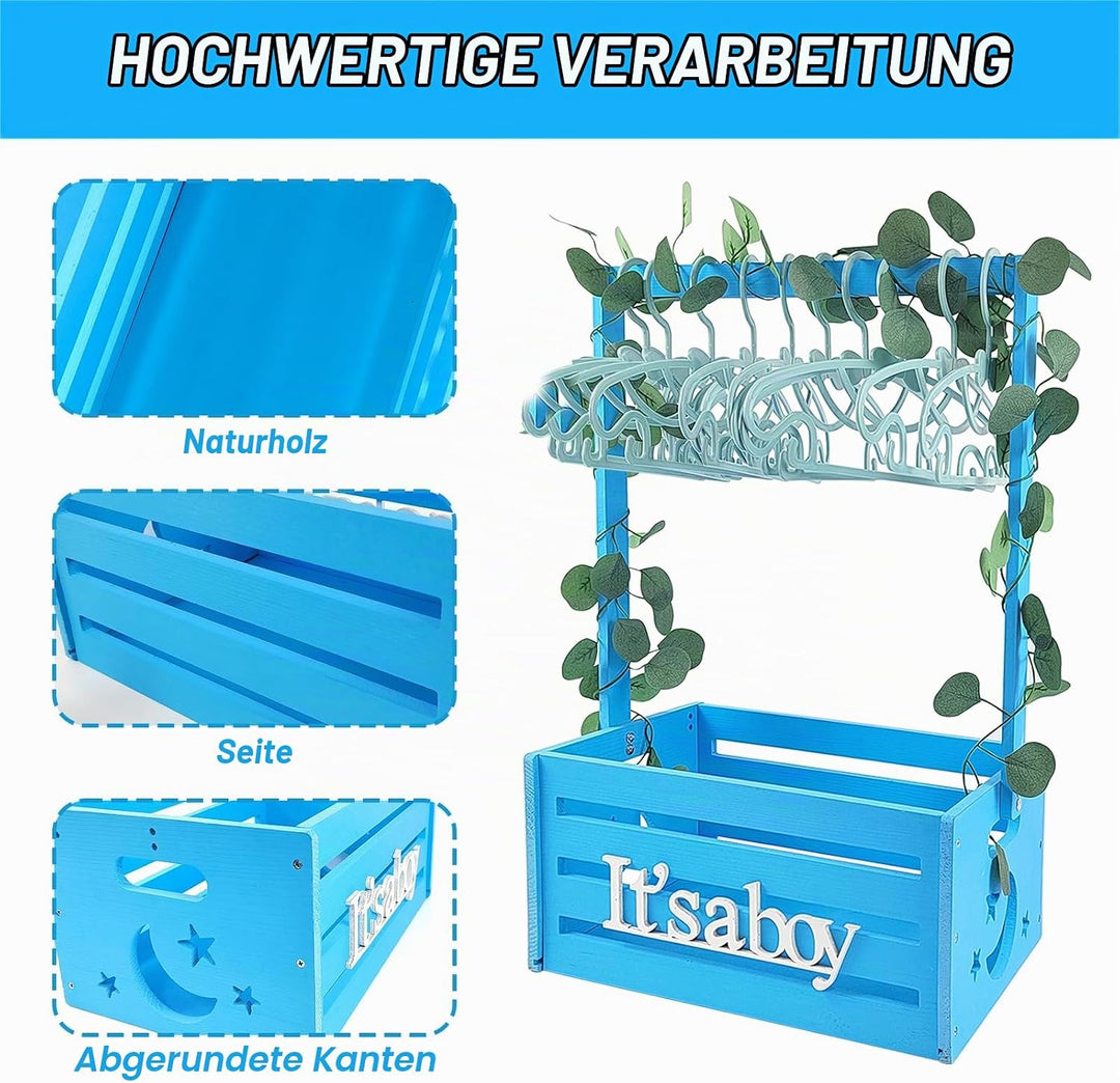 Holz Baby Geschenk Korb mit Griff, Kinder Kleiderbügel und Girlande, Baby Dusche Kiste Schrank, Baby