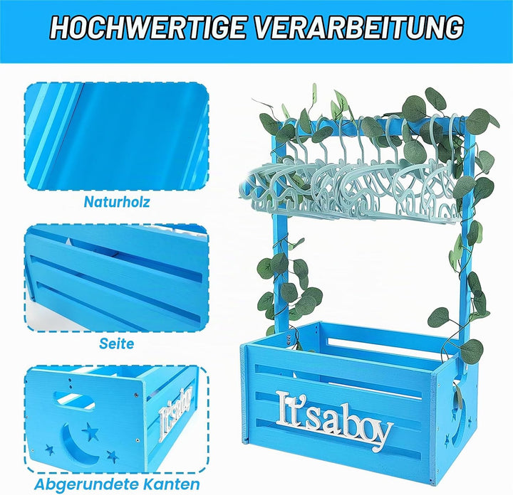 Holz Baby Geschenk Korb mit Griff, Kinder Kleiderbügel und Girlande, Baby Dusche Kiste Schrank, Baby