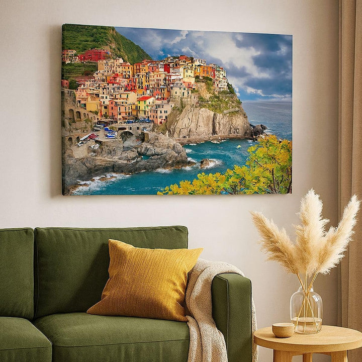 Bilder auf Leinwand 100x70cm Leinwandbild Italien küste felsen landschaft Gross Wanddeko Bild Schlaf