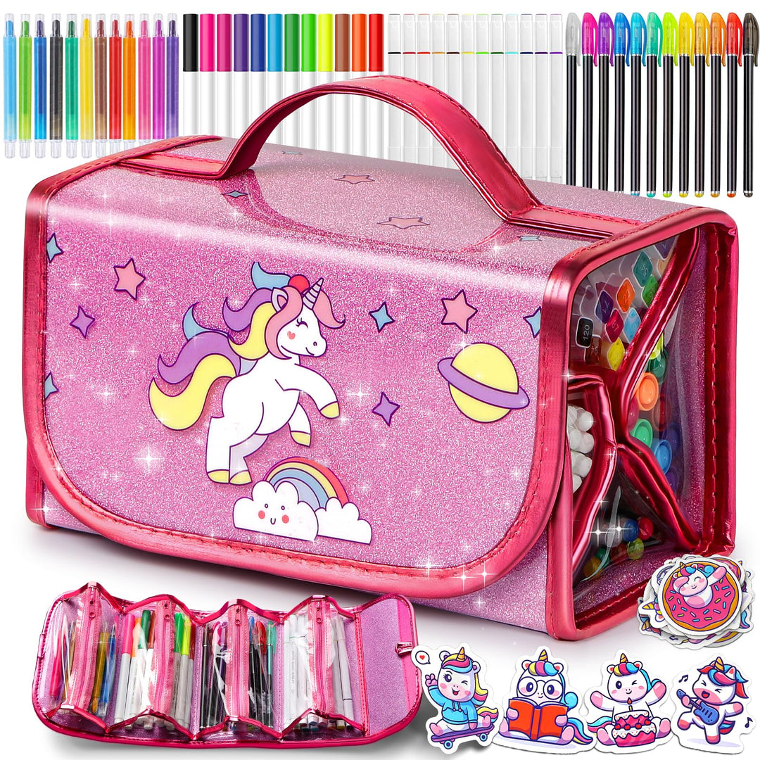 Hot Bee Einhorn Federmäppchen, Einhorn Geschenke für Mädchen 3-7 Jahre, Filzstifte Glitzerstifte, Ba