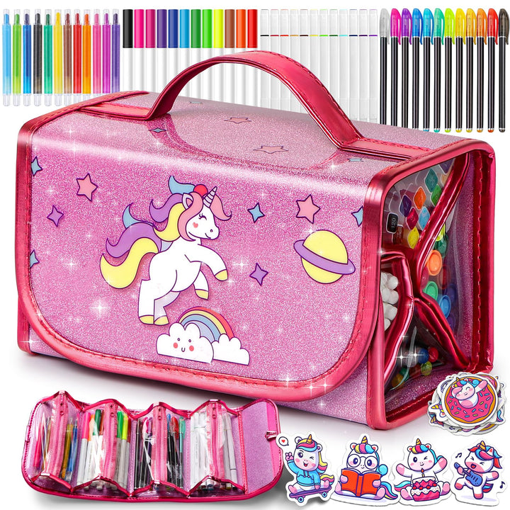 Hot Bee Einhorn Federmäppchen, Einhorn Geschenke für Mädchen 3-7 Jahre, Filzstifte Glitzerstifte, Ba