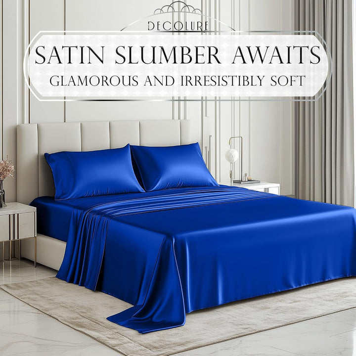 DECOLURE Satin-Bettwäsche, 4-teilig, luxuriöses, seidiges Queen-Size-Bettwäsche-Set, weicher als Sei