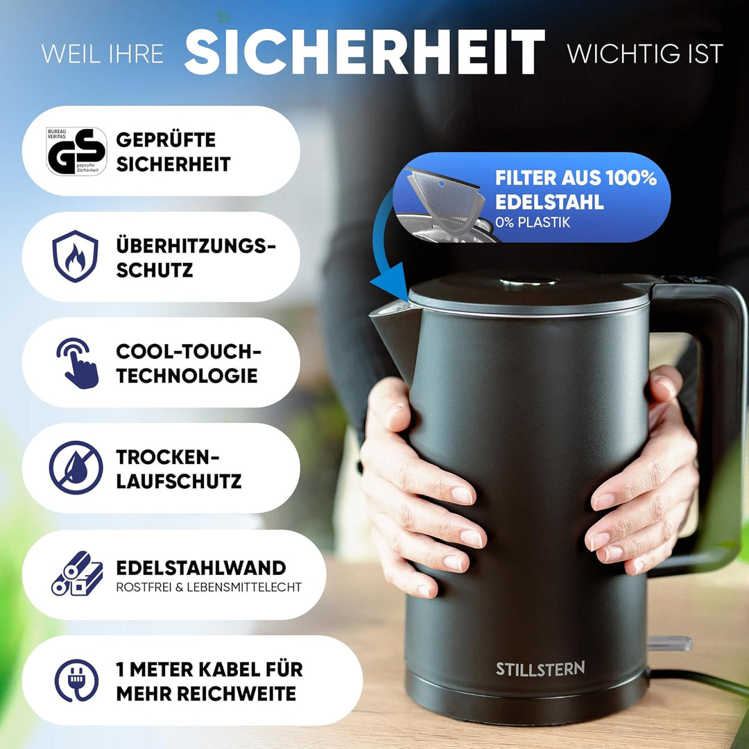 Stillstern Wasserkocher mit Edelstahl Filter [1,7L - 2200W] Wasserkocher mit Präzisionsausguss und A