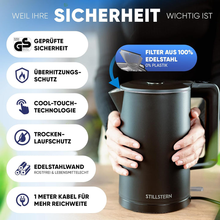 Stillstern Wasserkocher mit Edelstahl Filter [1,7L - 2200W] Wasserkocher mit Präzisionsausguss und A