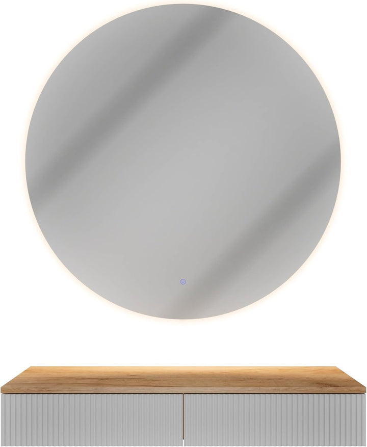 Planetmöbel Flur Garderobe Set Konsolentisch 100 cm inkl. Spiegel mit Beleuchtung rund (ohne Rahmen)