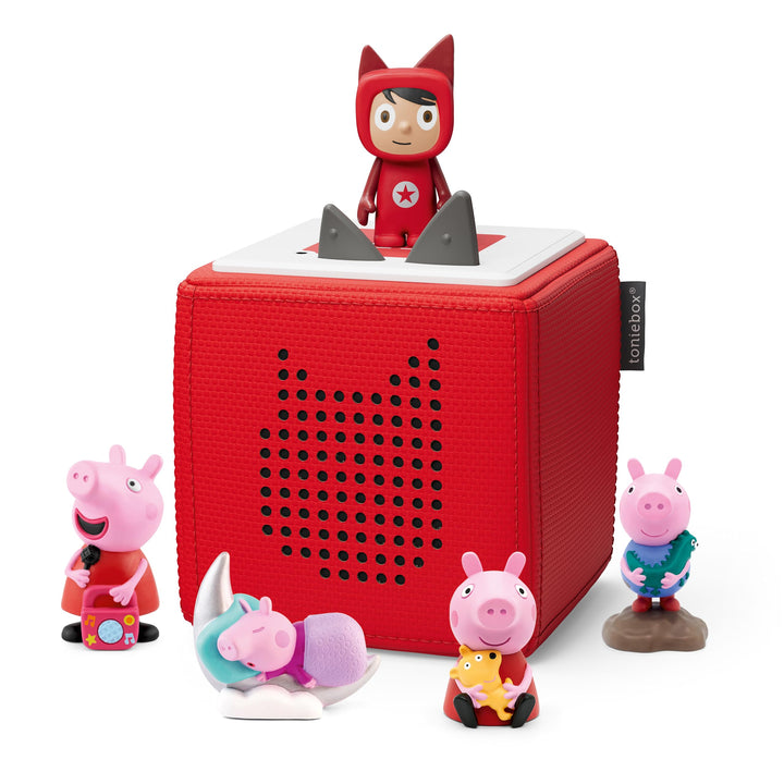 Toniebox Extrapack – Toniebox Starterset Rot + 4X Peppa Pig Hörfiguren, Audioplayer für Hörbücher un