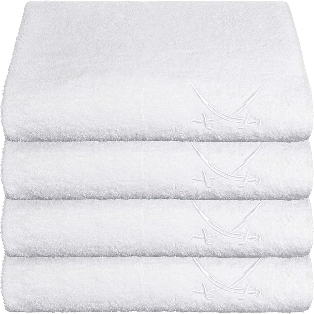 Sansibar Handtuch 4er Set 50x100 cm 100% Baumwolle mit gesticktem Säbel Logo Badtuch Weiss 4er Set W