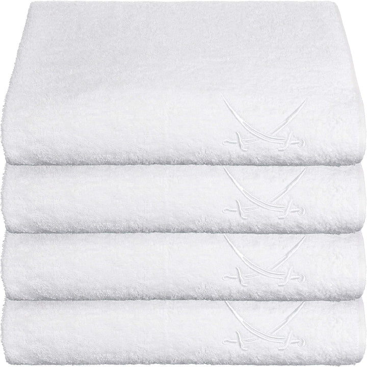 Sansibar Handtuch 4er Set 50x100 cm 100% Baumwolle mit gesticktem Säbel Logo Badtuch Weiss 4er Set W