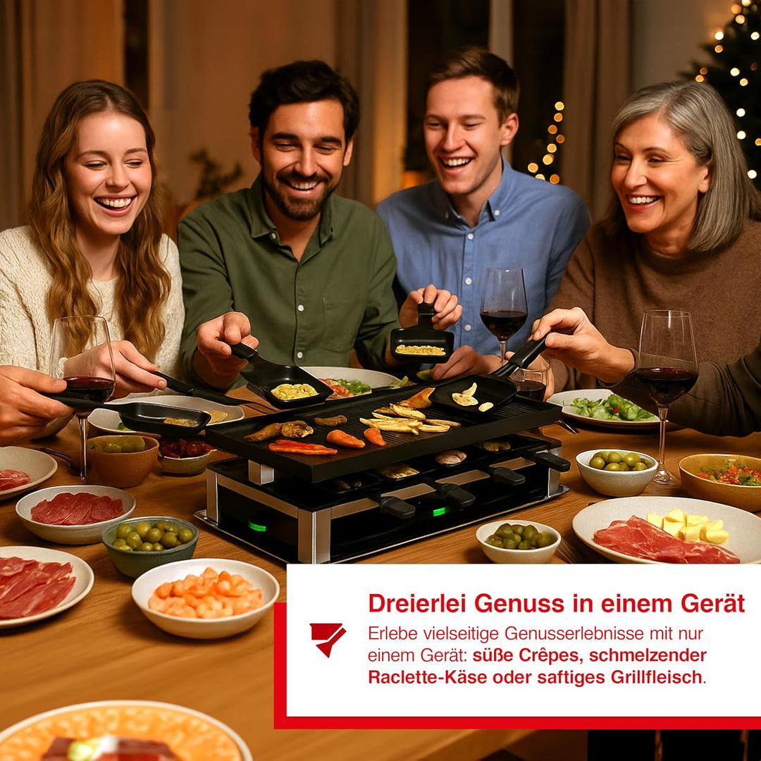 Solis 3-in-1 Combi Grill – Elektro Tischgrill mit Raclette, Grill & Crêpe-Funktion, für bis zu 10 Pe